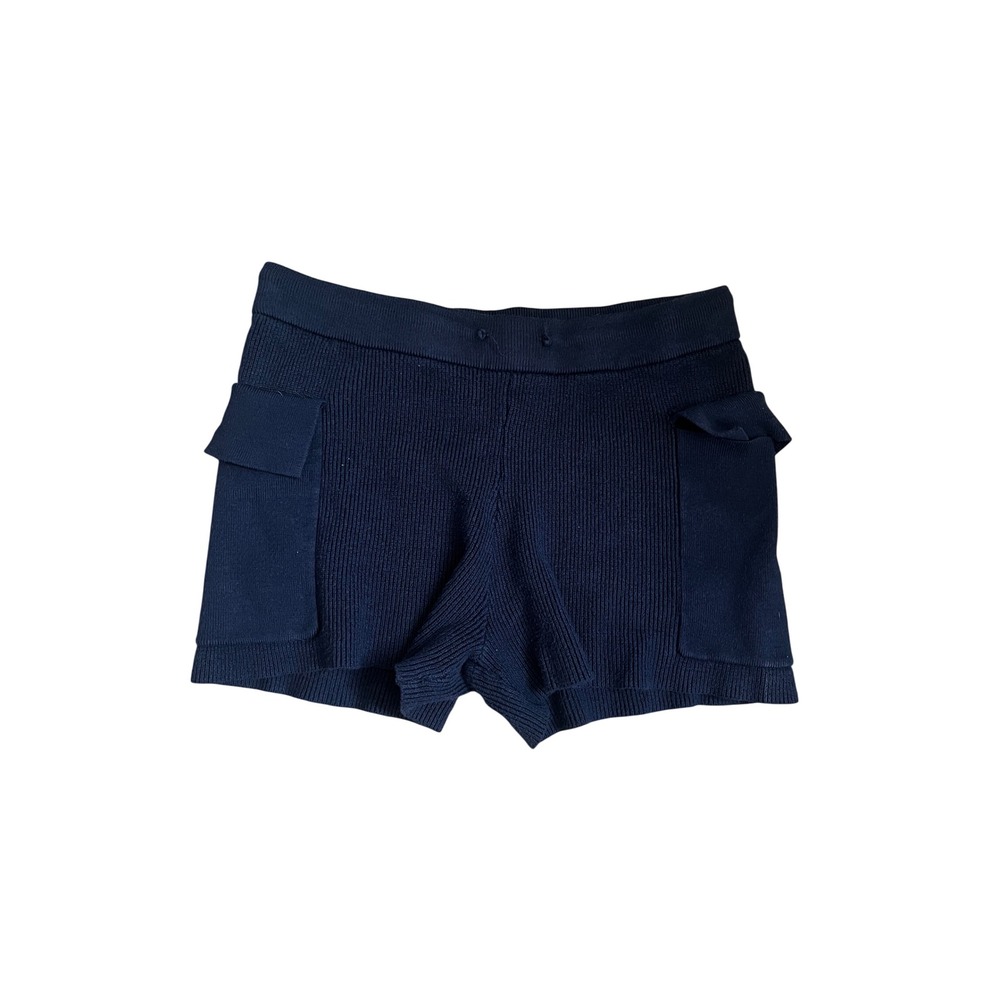 Navy Blue Ribbed Knit Cargo Shorts XS Utility Pockets Lounge Casual Everyday